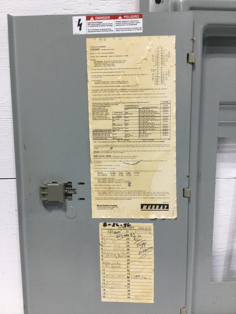 Murray LC024PC 24 Space 200 Amp 120/240V Panel Door/Cover 29