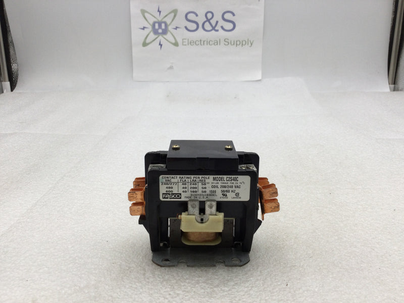 Fasco C2S40C 40 Amp 2 Pole 240-600 VAC Contactor with 208/240 VAC Coil