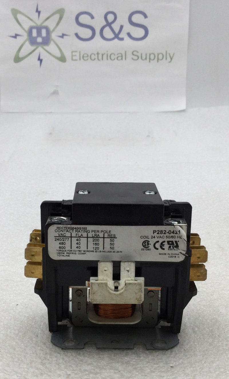 Totaline P282-0421 40 Amp 2 Pole 600V Contactor Coil w/ 24 VAC Coil