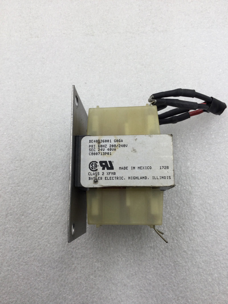 Basler Electric BE40136001G06A Transformer 208/240 VAC Primary 24 VAC 40 VA Secondary