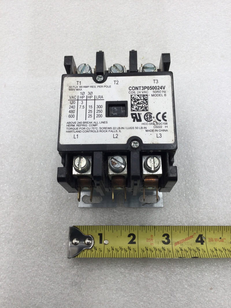 Herm Refrigeration CONT3P050024V 50 Amp 3 Pole 120-600V Contactor w/ 24V Coil