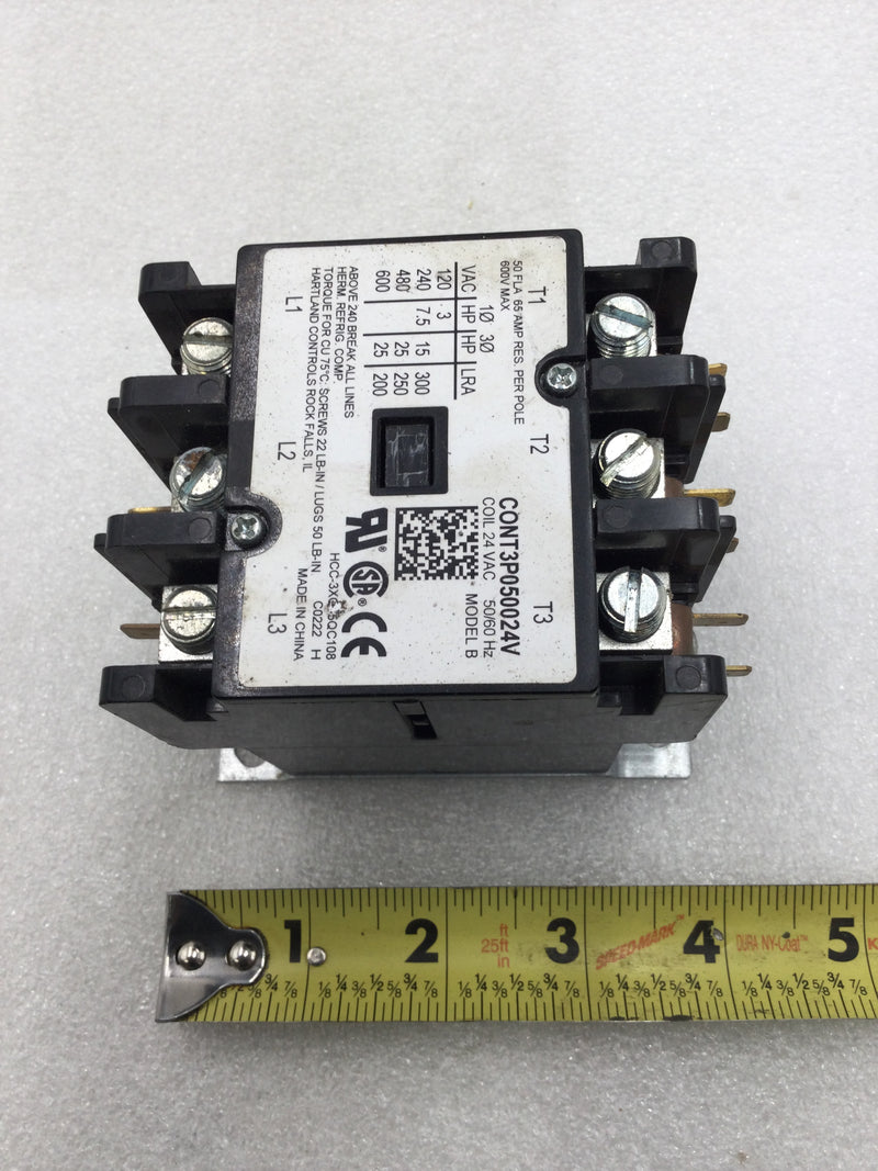 Herm Refrigeration CONT3P050024V 50 Amp 3 Pole 120-600V Contactor w/ 24V Coil