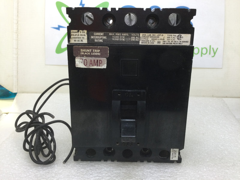 Square D FAL340701021 70 Amp 3 Pole 480V Circuit Breaker w/Shunt Trip