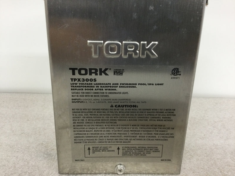 Tork TPX300S Low Voltage Transformer Stainless Steel Input 120V 300W 12V, 13V & 14V