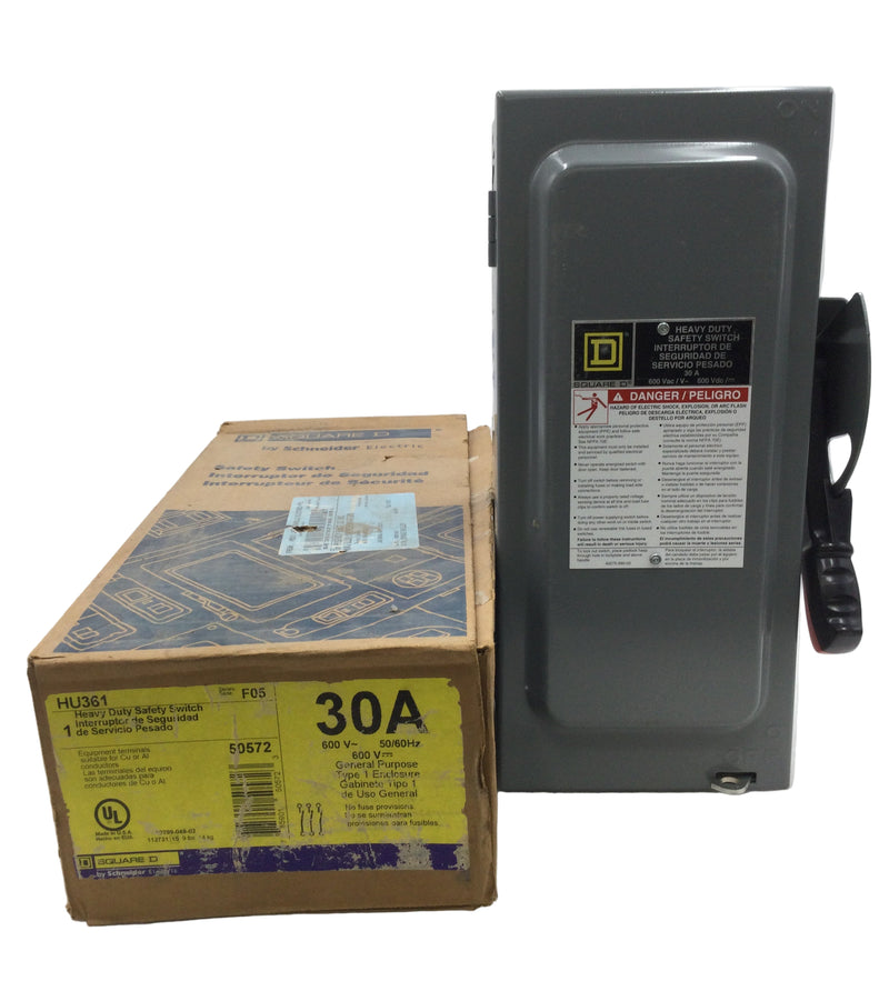 Square D HU361 30 Amp 3 Pole 600V Non Fused HD Safety Switch 10 3/4" x 6"