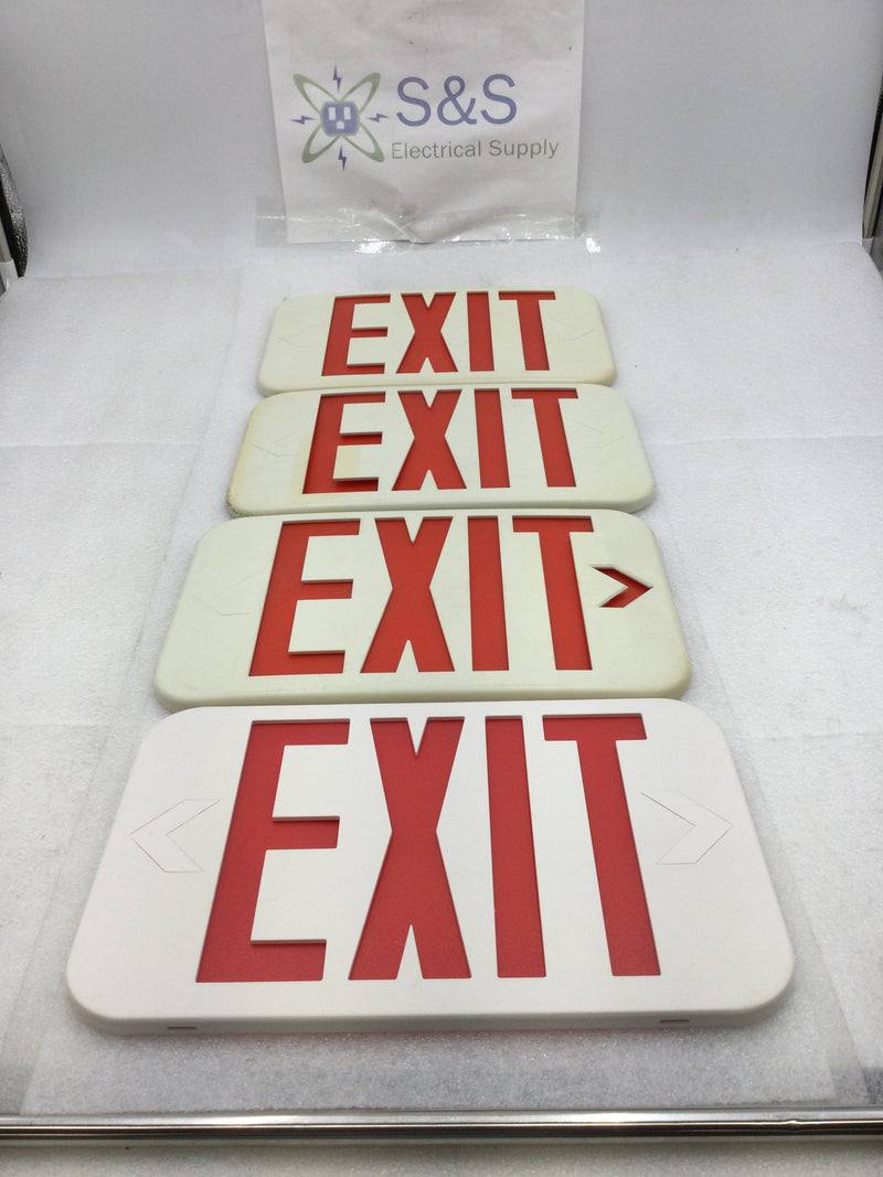 Lot of 4 Mixed Brands Exit Light Cover Only White w/Red Lettering and Rounded Corners