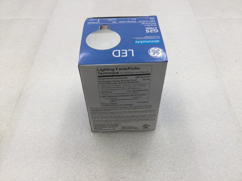 General Electric LED7DG25-W3/827 500 Lumens 6.5 Watts Dimmable LED Light Bulb