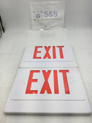Lot of 2 Mixed Brands Exit Light Cover Only White w/Red Lettering 13" W X 10" T