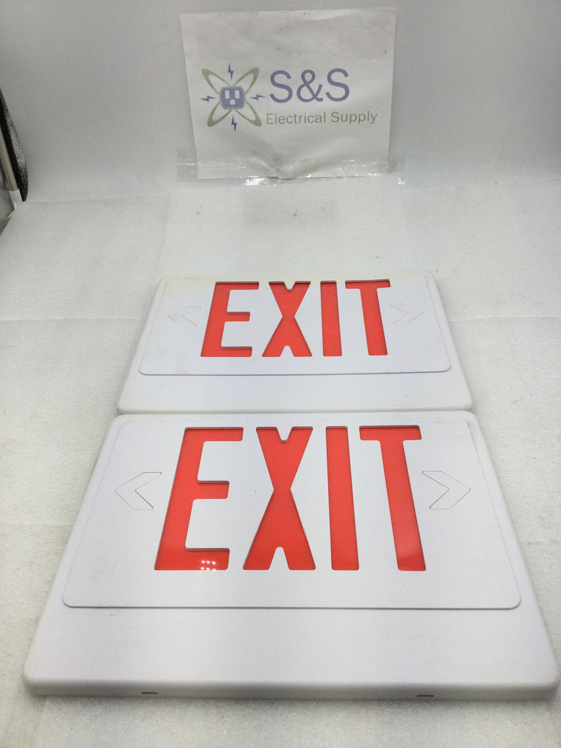Lot of 2 Mixed Brands Exit Light Cover Only White w/Red Lettering 13" W X 10" T