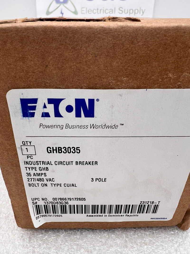 Eaton/Westinghouse GHB3035 3 Pole 35A 277/480VAC Industrial Circuit Breaker Type GHB