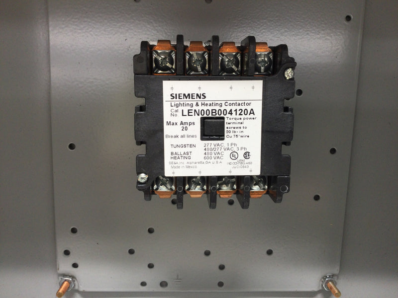 Siemens LEN00B004120A Lighting and Heating Contactor 20 Amp 277 VAC Single Phase 277/480 VAC 3 Phase in NEMA 12 Enclosure