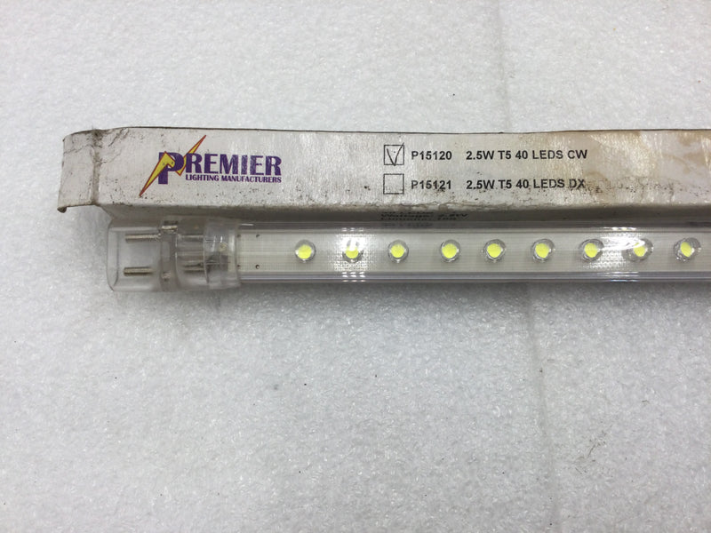 Premier Lighting P15120 2.5 Watt T5 40 LED Light Strip 40 LEDs CW 130 VAC 160 Lumens