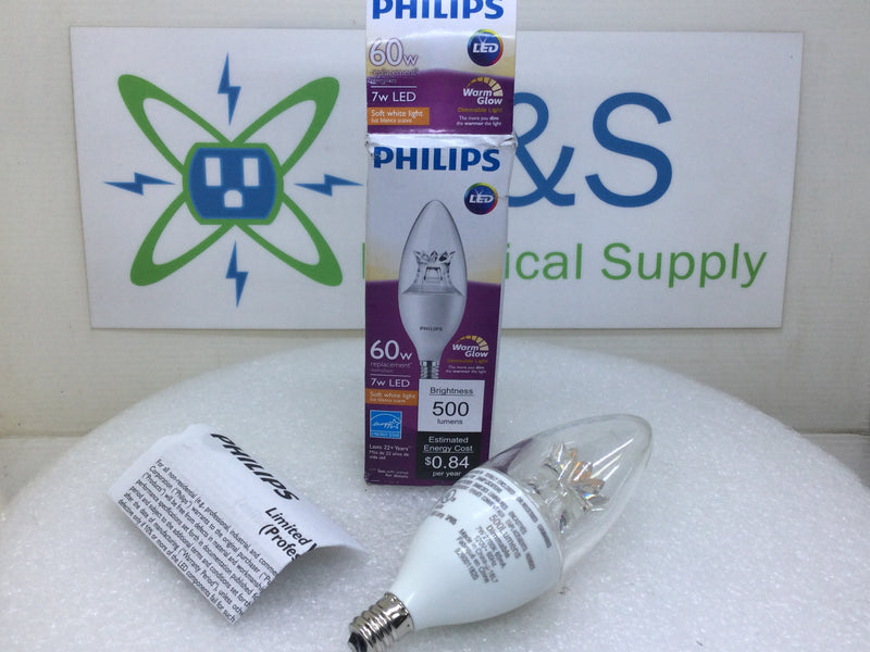 Philips 7B12/LED/827-22/E-12 7-Watt 500 Lumens 120V Warm Glow Bulb