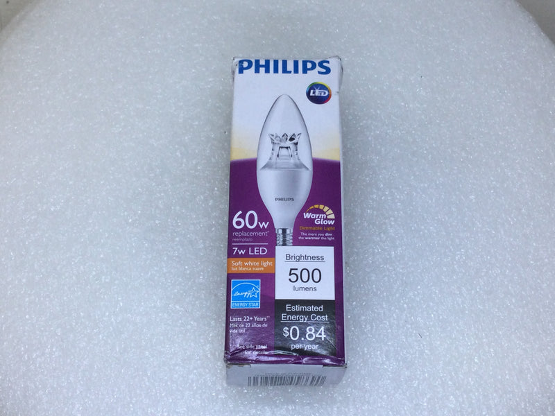 Philips 7B12/LED/827-22/E-12 7-Watt 500 Lumens 120V Warm Glow Bulb