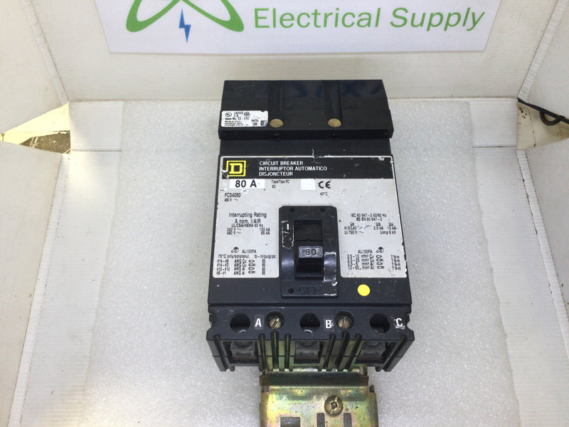 Square D FC34080 80 Amp 3 Pole 480V I Line Circuit Breaker