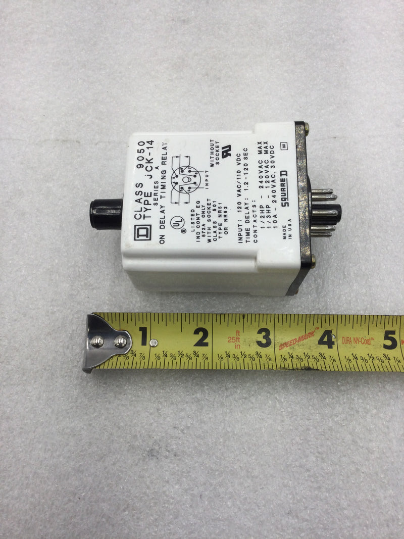 Square D 9050JCK14 Series A On Delay Timing Relay 8 Pole 120 VAC 1.2-120 Second Delay