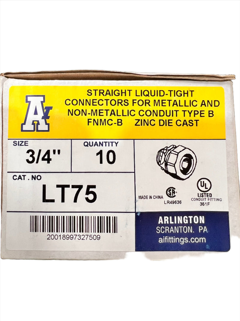 Arlington LT75 Straight liquid-tight connectors for metallic and non-metallic conduit type b 3/4" FNMC-B LT75