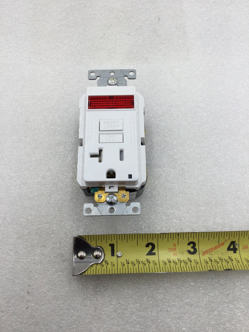 Leviton GFPL2-PLW 20 Amp 125 VAC Smart Lock Pro Self Test GFCI Outlet with Pilot Light