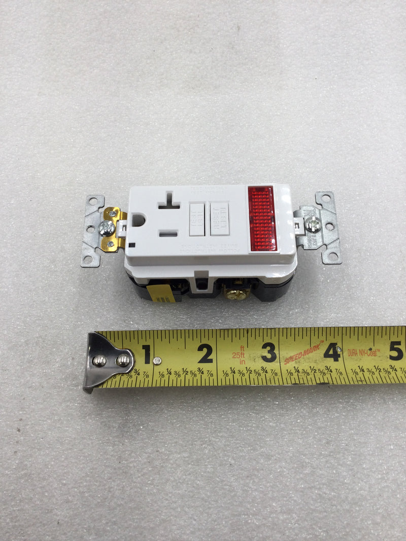 Leviton GFPL2-PLW 20 Amp 125 VAC Smart Lock Pro Self Test GFCI Outlet with Pilot Light