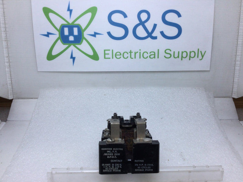 Guardian Electric Power Relay Contact Series 2200 D.P.D.T. 25Amp 230V 1.5HP At 115V