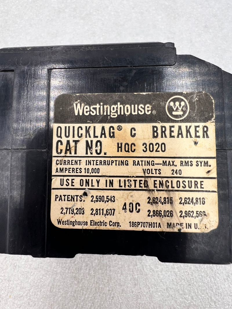 Westinghouse Quicklag C Breaker HQC3020 20 Amp 3 Pole Bolt-On Circuit Breaker