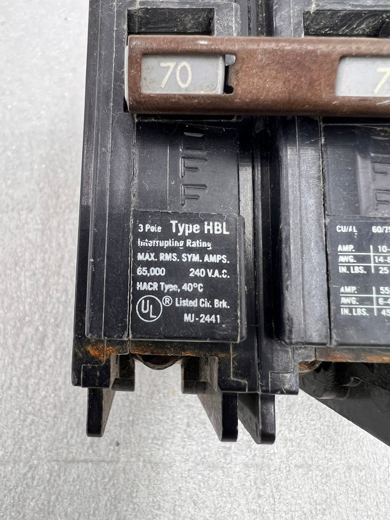 ITE Siemens B370HH 70 Amp 3 Pole 240v Type HBL Circuit Breaker