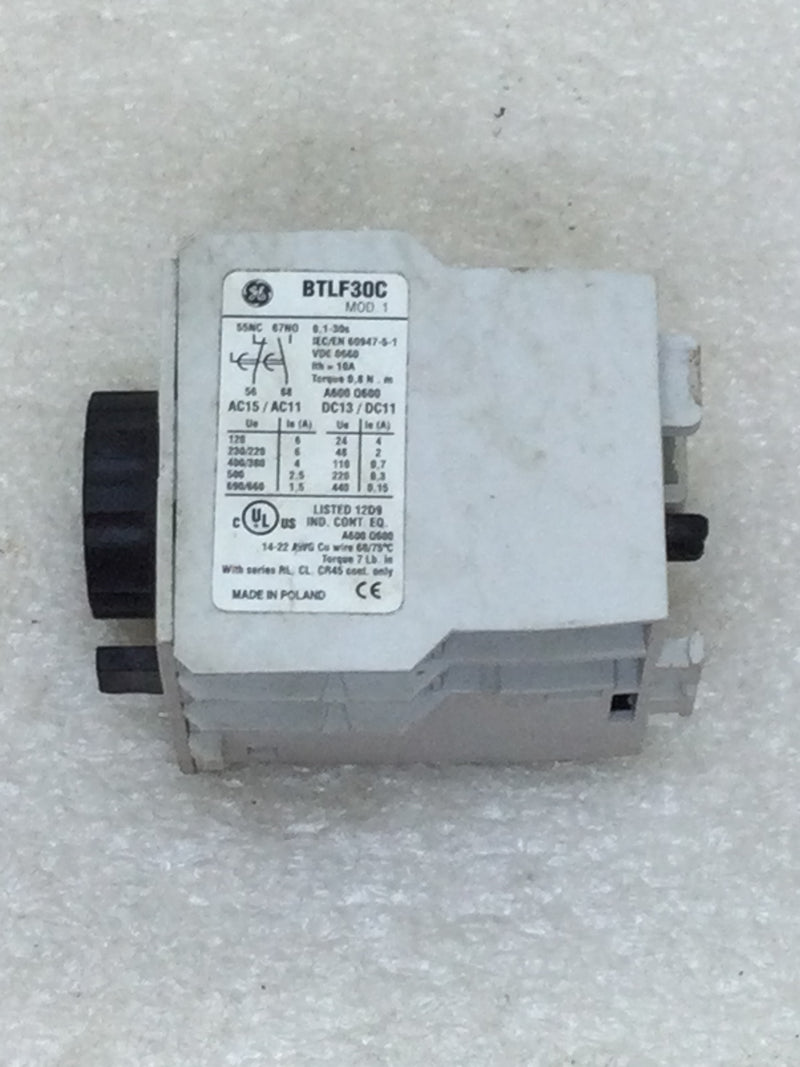 GE General Electric BTLF30C Pneumatic Timer Block 0.1 to 30 Seconds 1 NO and 1 NC Contacts