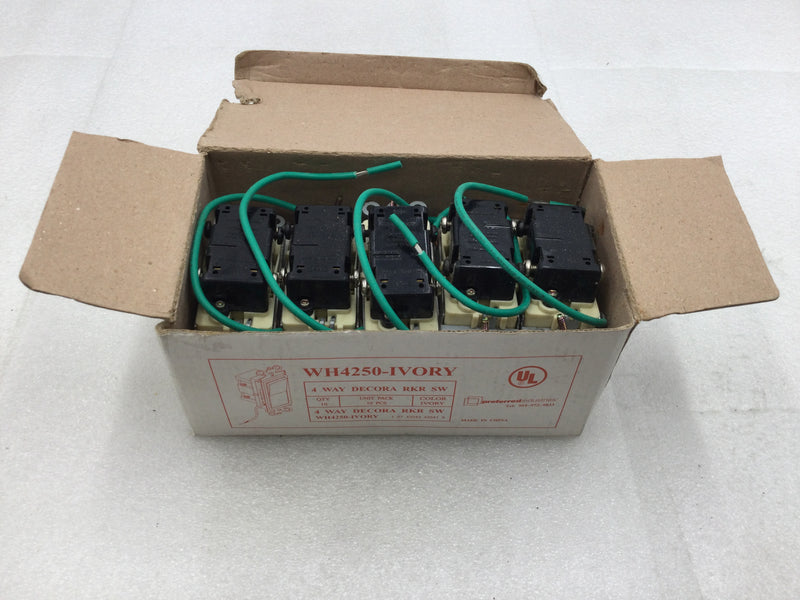 Preferred Industries WH4250-IVORY Decora Style 4-Way Rocker Switch in Ivory (Box of 10)
