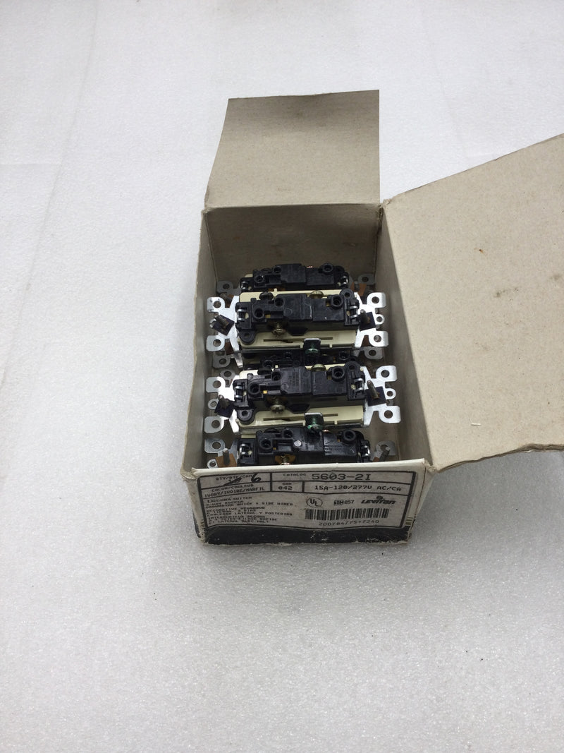 Leviton 5603-2I Decora Style 3-Way Rocker Switch in Ivory 15 Amp 125 VAC (Box of 6)