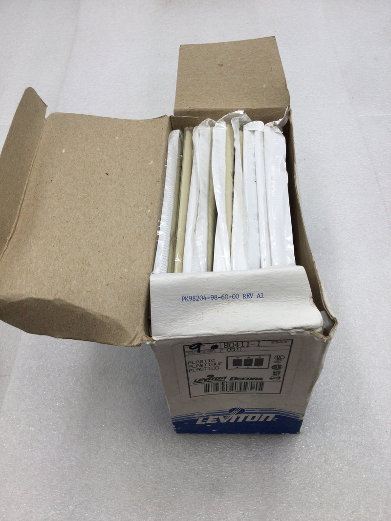 Leviton 80411-I Three Gang Ivory Decora Wall Device Plate (Box of 9)