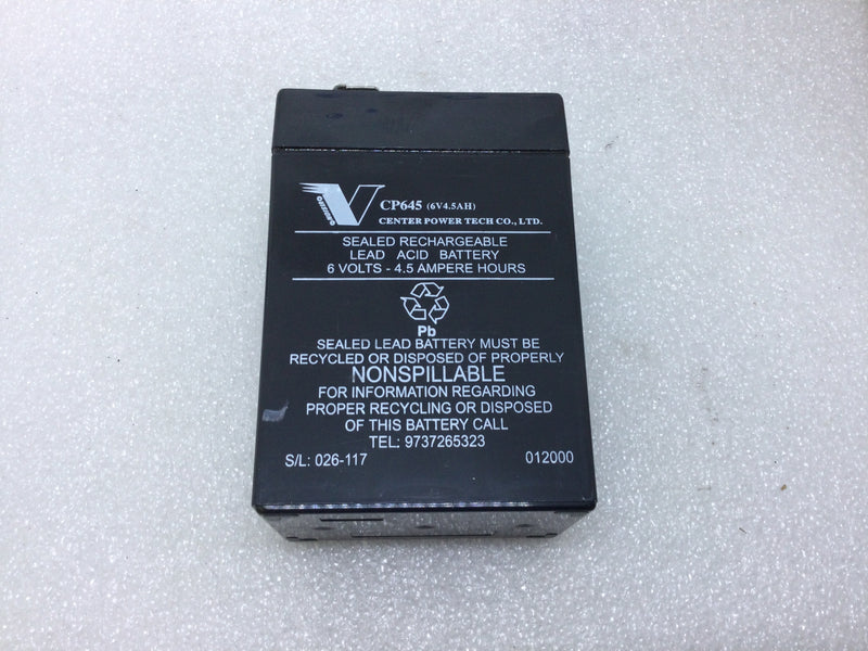 Vision Center Power Tech CP645 6V 4.5 Amp Sealed Rechargeable Lead Acid Battery