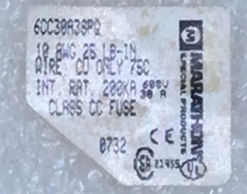 Marathon 6CC30A3SPQ 30 Amp 3 Pole 600V Fuse Holder