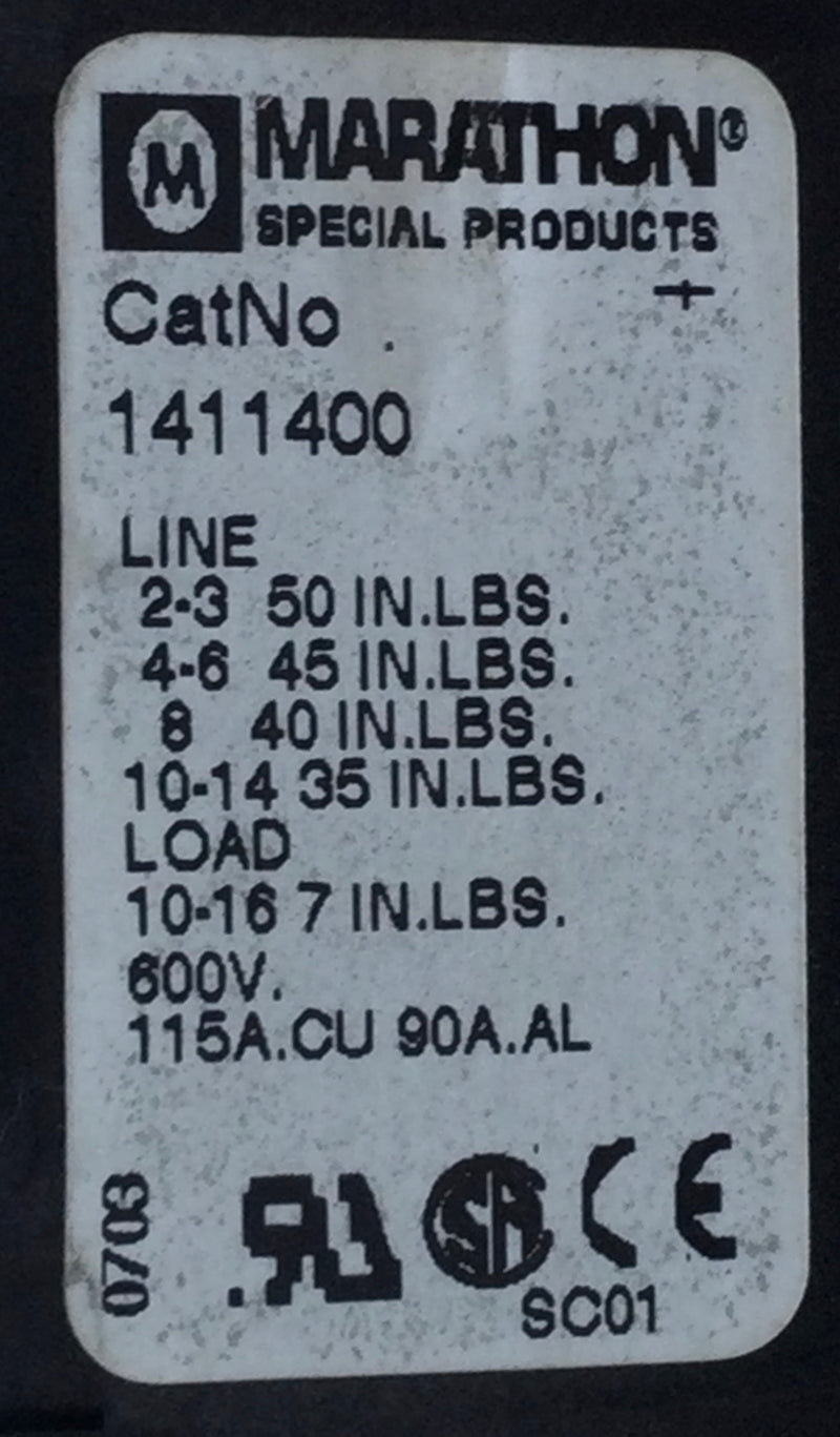 Marathon 1411400 1 to 4 Pole 600V Power-Distribution Block