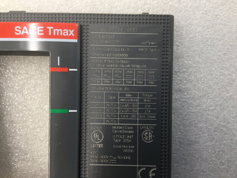 ABB Sace Tmax XT5H-600 3 Pole 600V Assembly Cover Plate Only - Lot of 6