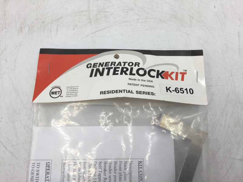GenInterlock Kit K-6510 For BR Series & Cutler Hammer Panels