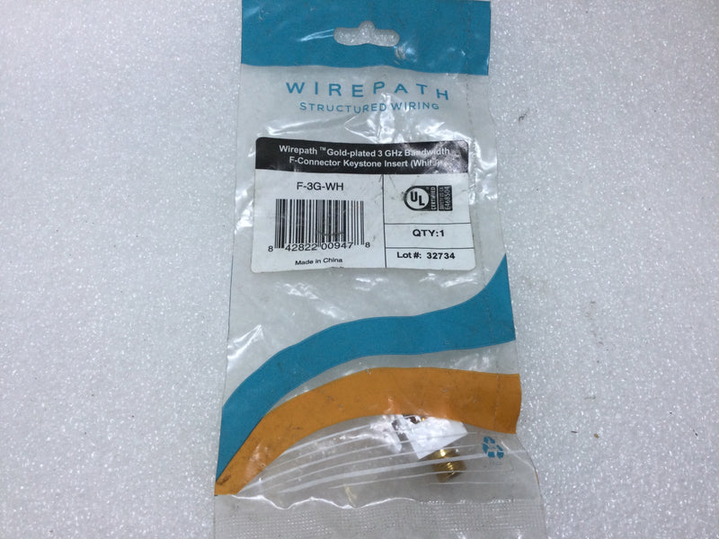 Wirepath F-3G-WH Gold-Plated 3 GHZ Bandwidth F-Connector Keystone Insert