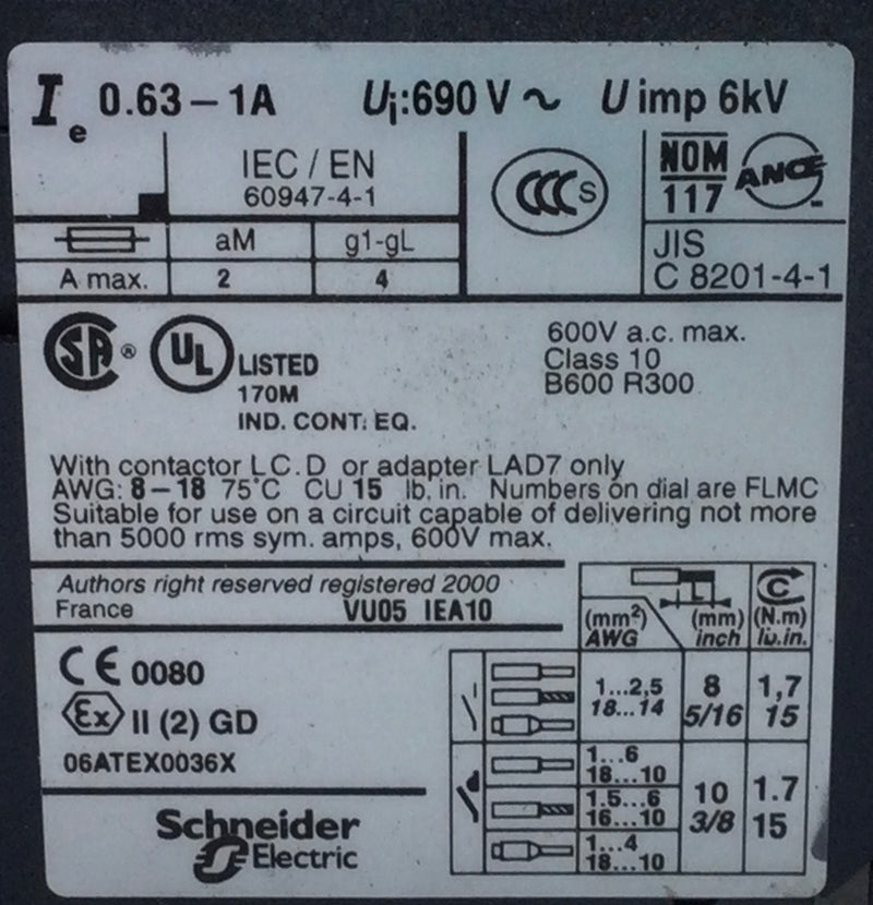 Telemecanique LRD 05 B600-R300 1 Amp 600V Overload Relay