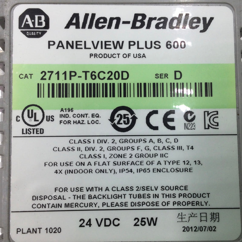 Allen-Bradley 2711P-T6C20D Operator-Interface Panel
