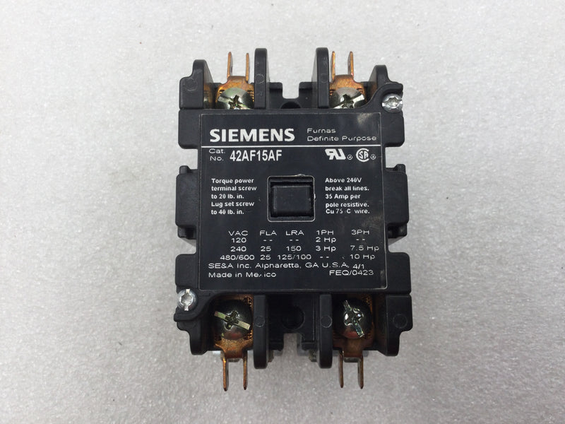 Furnas 42AF15AF 25 Amp 2 Pole 120-600 VAC Definite Purpose Contactor with 120 VAC Coil