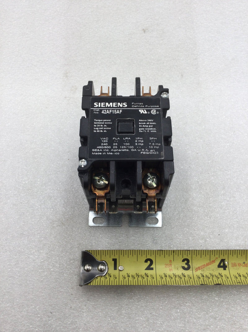 Furnas 42AF15AF 25 Amp 2 Pole 120-600 VAC Definite Purpose Contactor with 120 VAC Coil