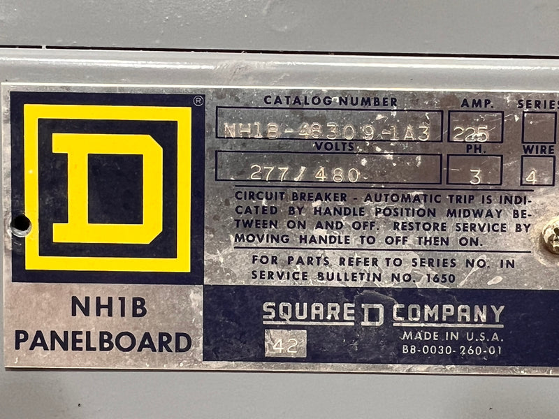 Square D NHIB-48309-1A3 225 Amp 277/480V 3 Phase 4 Wire NH1B Panelboard 36" x 26"