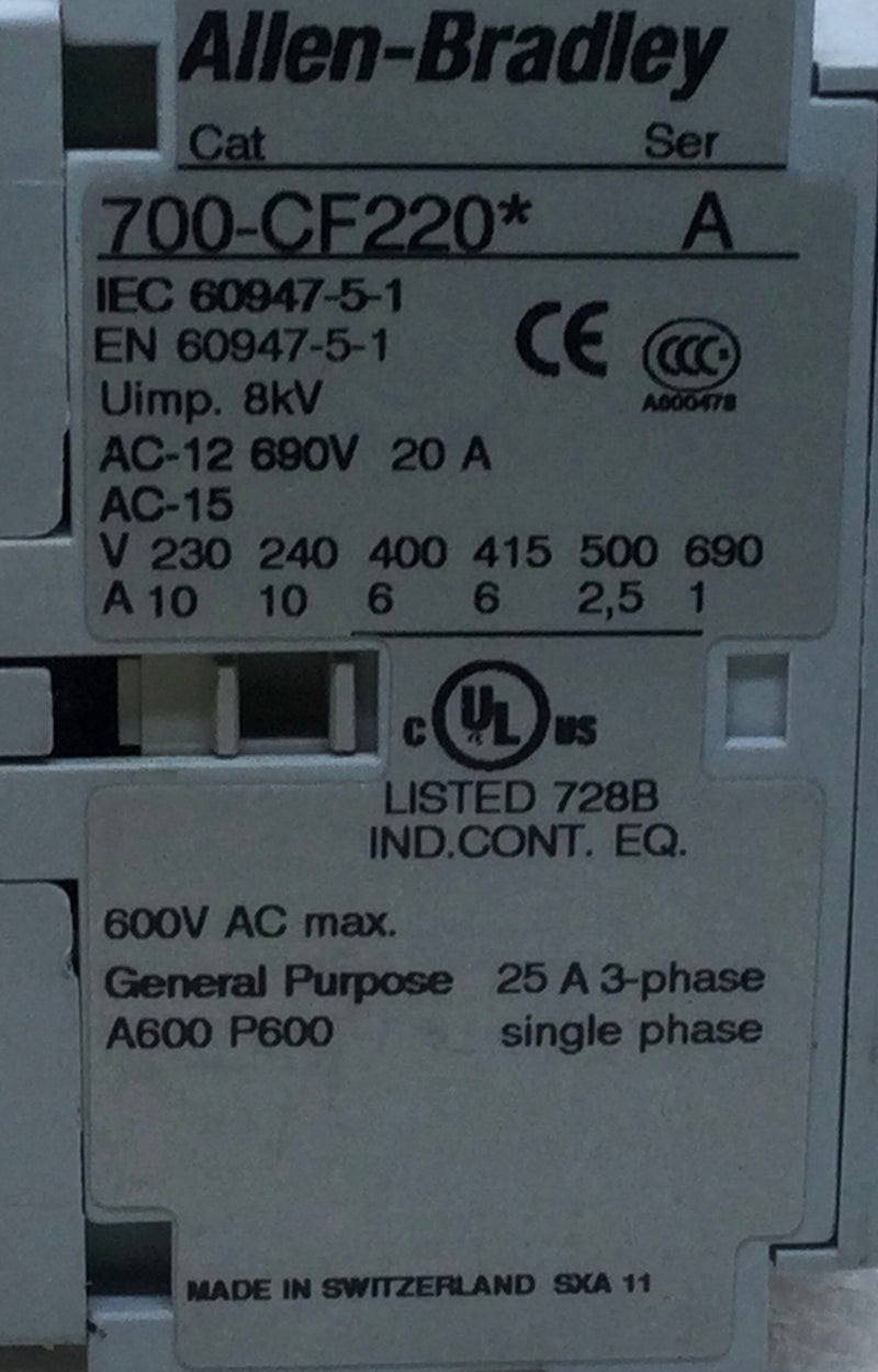 Allen-Bradley 700-CF220*A 25 Amp 3-Phase 600V Relay
