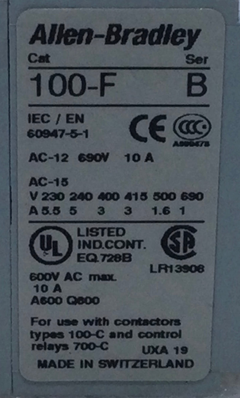 Allen-Bradley 100-F 10 Amp 600V Auxiliary-Contact Series B