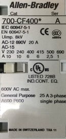 Allen-Bradley 700-CF400* 25 Amp 3-Phase 600V Contactor-Relay