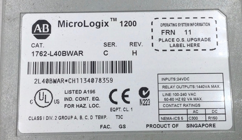 Allen-Bradley 1763-L40BWAR 240V Point-Controller