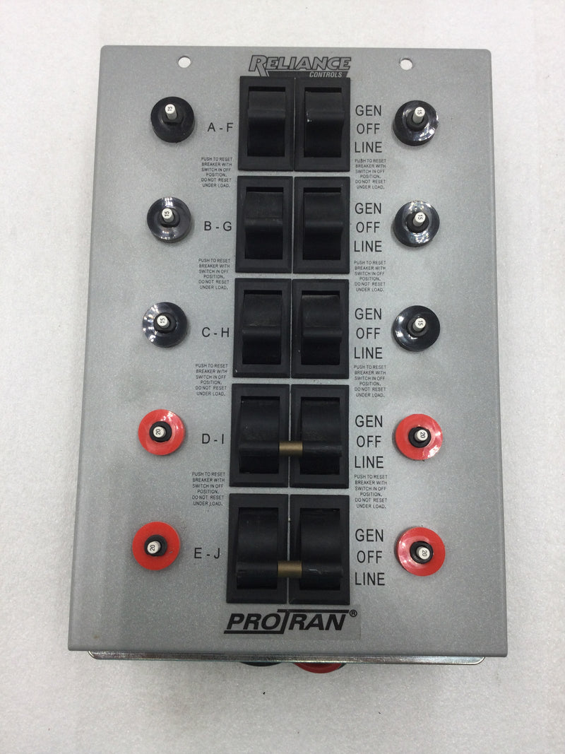 Reliance Controls ProTran 51410C Generator Transfer Switch 10 Circuits 125/250 VAC 50 Amp 12,500 Watts