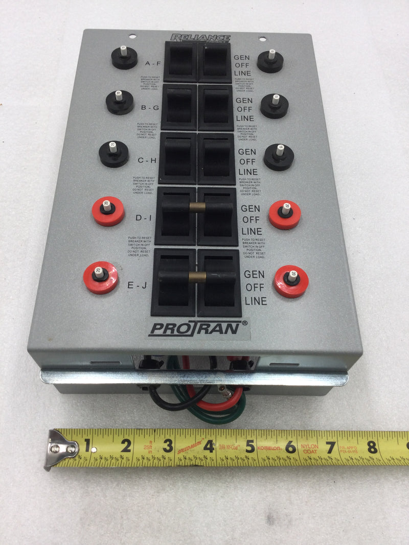Reliance Controls ProTran 51410C Generator Transfer Switch 10 Circuits 125/250 VAC 50 Amp 12,500 Watts