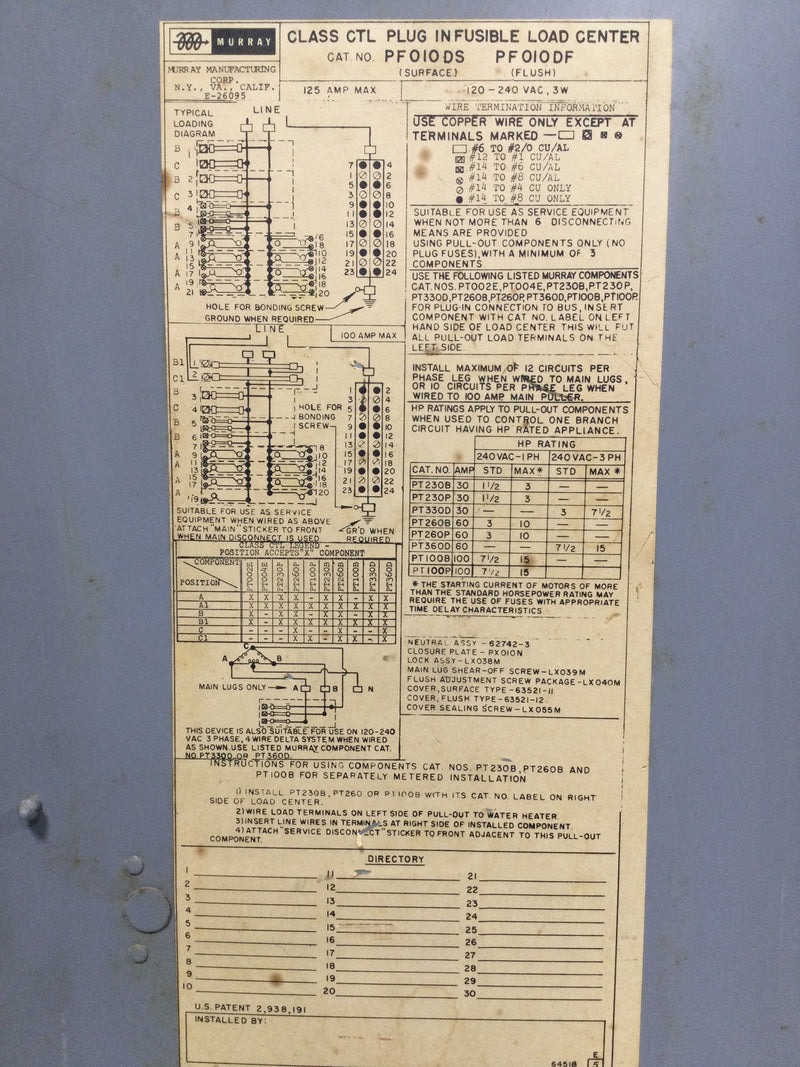 Murray PF010DS/F 125 Amp 30 Space 120/240V Panel Door Only 25 3/8" x 14 1/2"