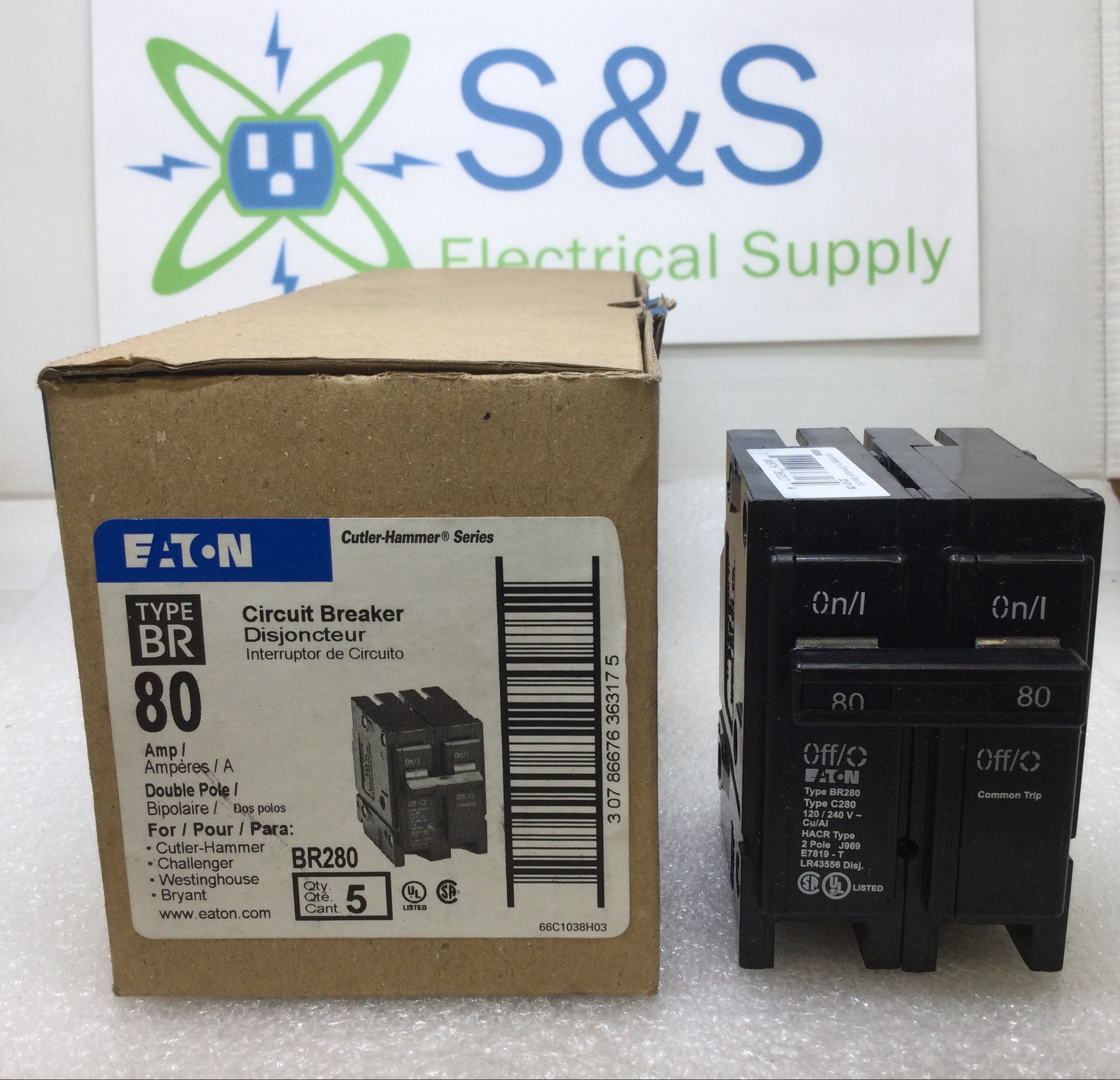 Eaton/Cutler Hammer BR280/C280 80 Amp 2 Pole 120/240V Circuit Breaker