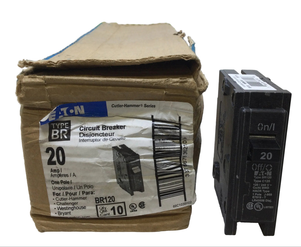 Lot Of 10- EATON CUTLER-HAMMER BR120 C120 20 AMP SINGLE POLE CIRCUIT